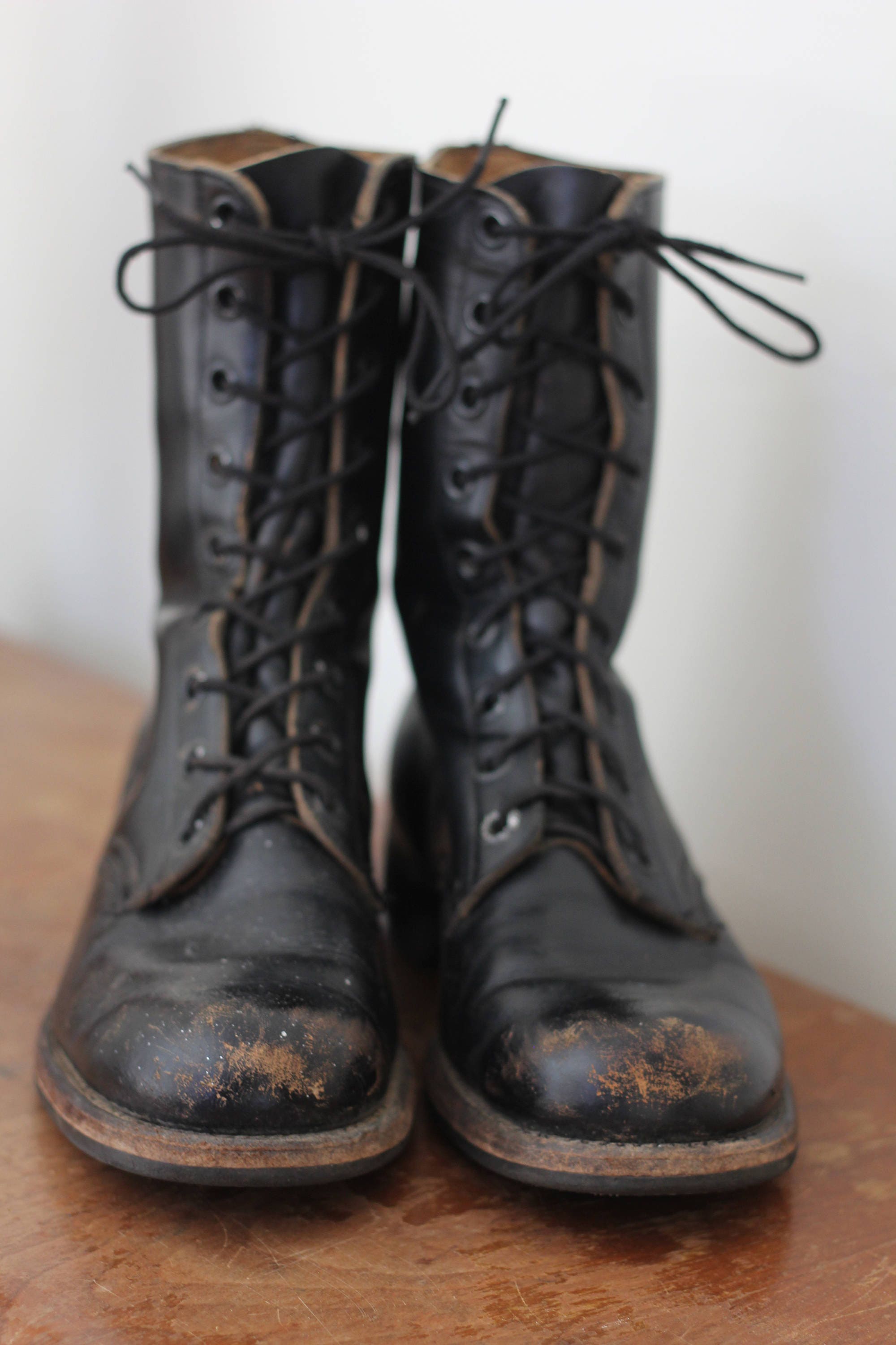 Black Leather Boots Size 8 Men's Lace Up Military Combat Work Boots