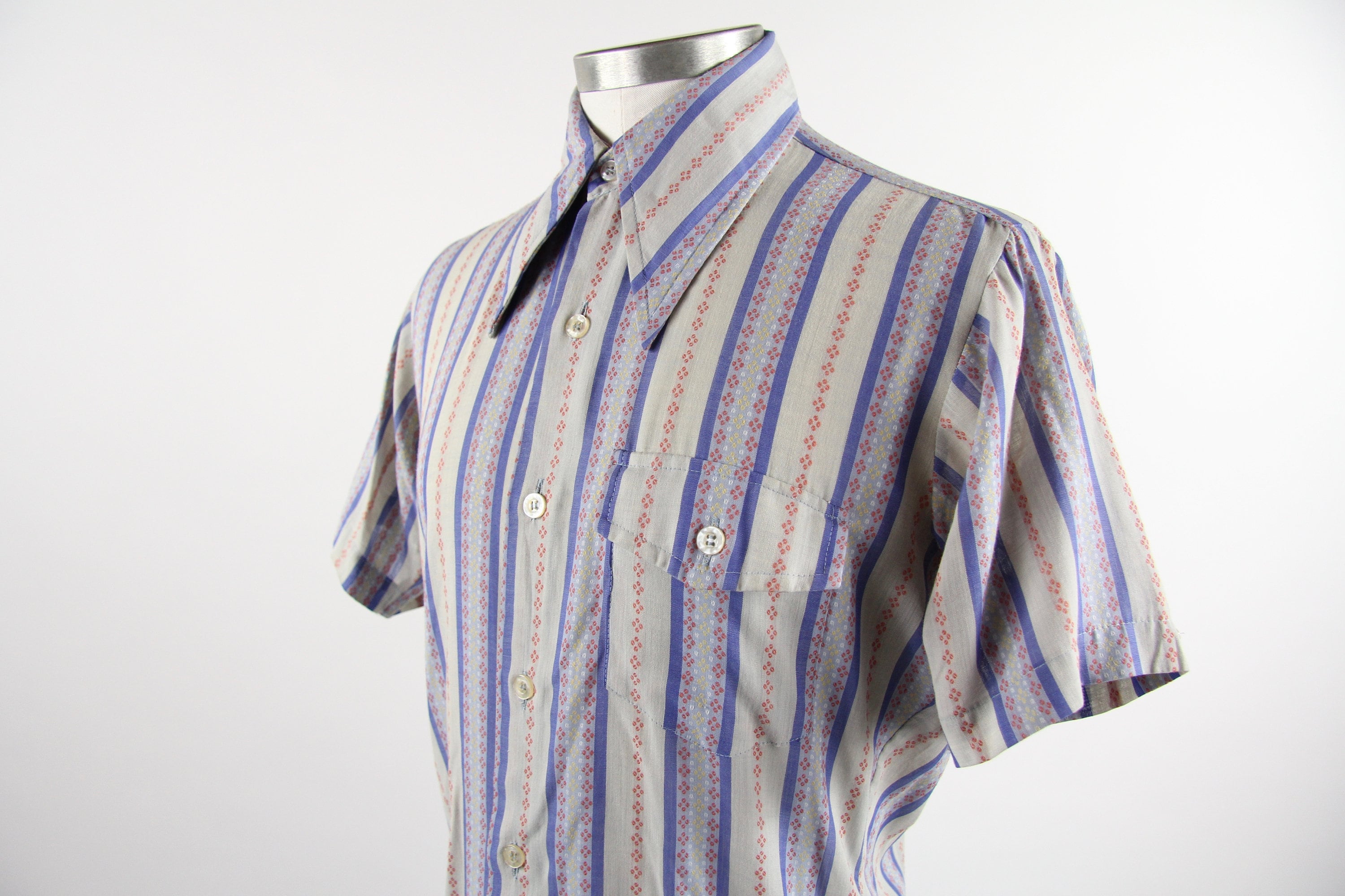 60's Striped Psychedelic Mod Shirt Men's Vintage Short Sleeve Button ...