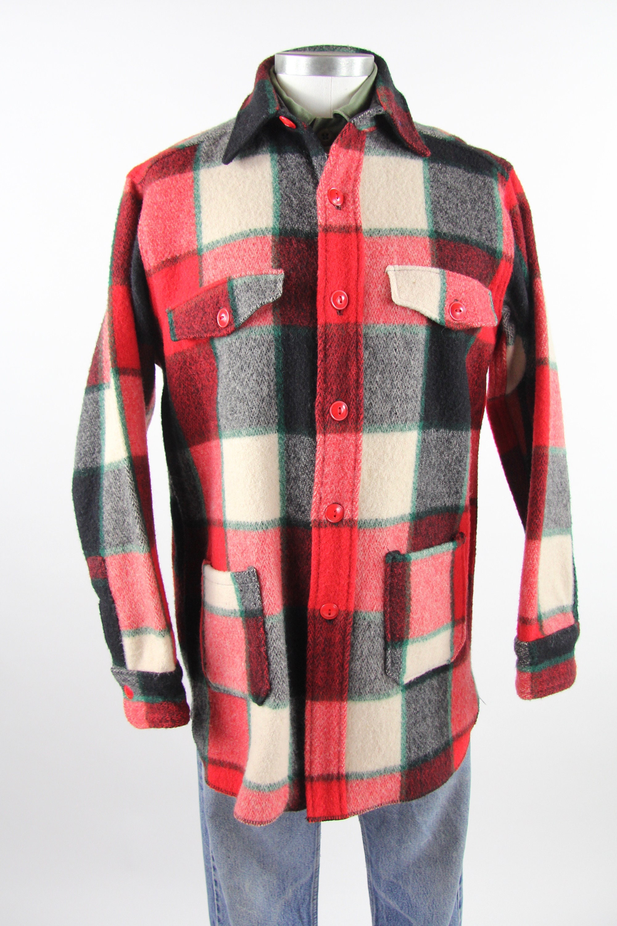Woolrich Plaid Jacket Vintage Wool Men's Four Pocket Coat Size Medium