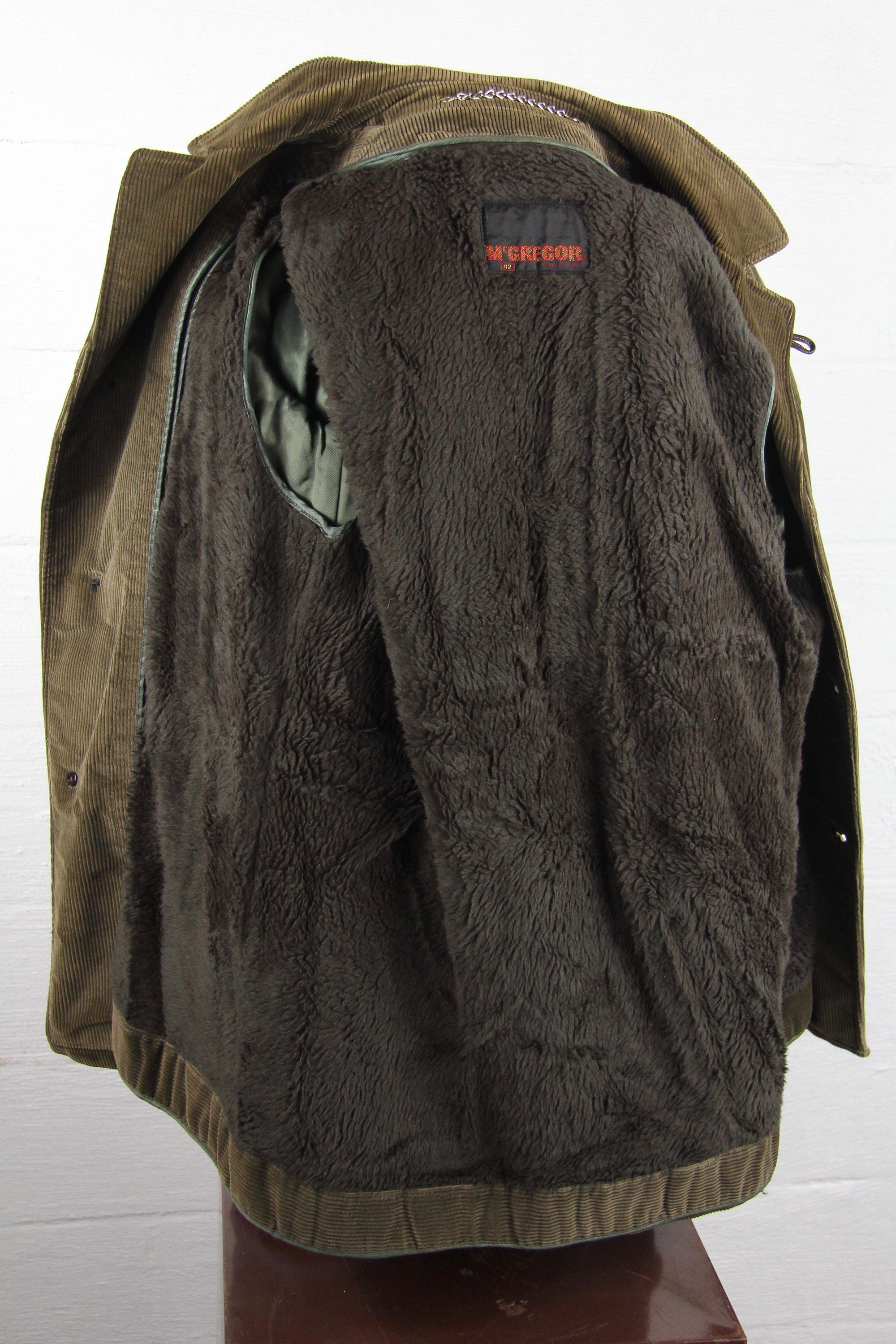 Men's Corduroy Green Winter Jacket with Lining Vintage
