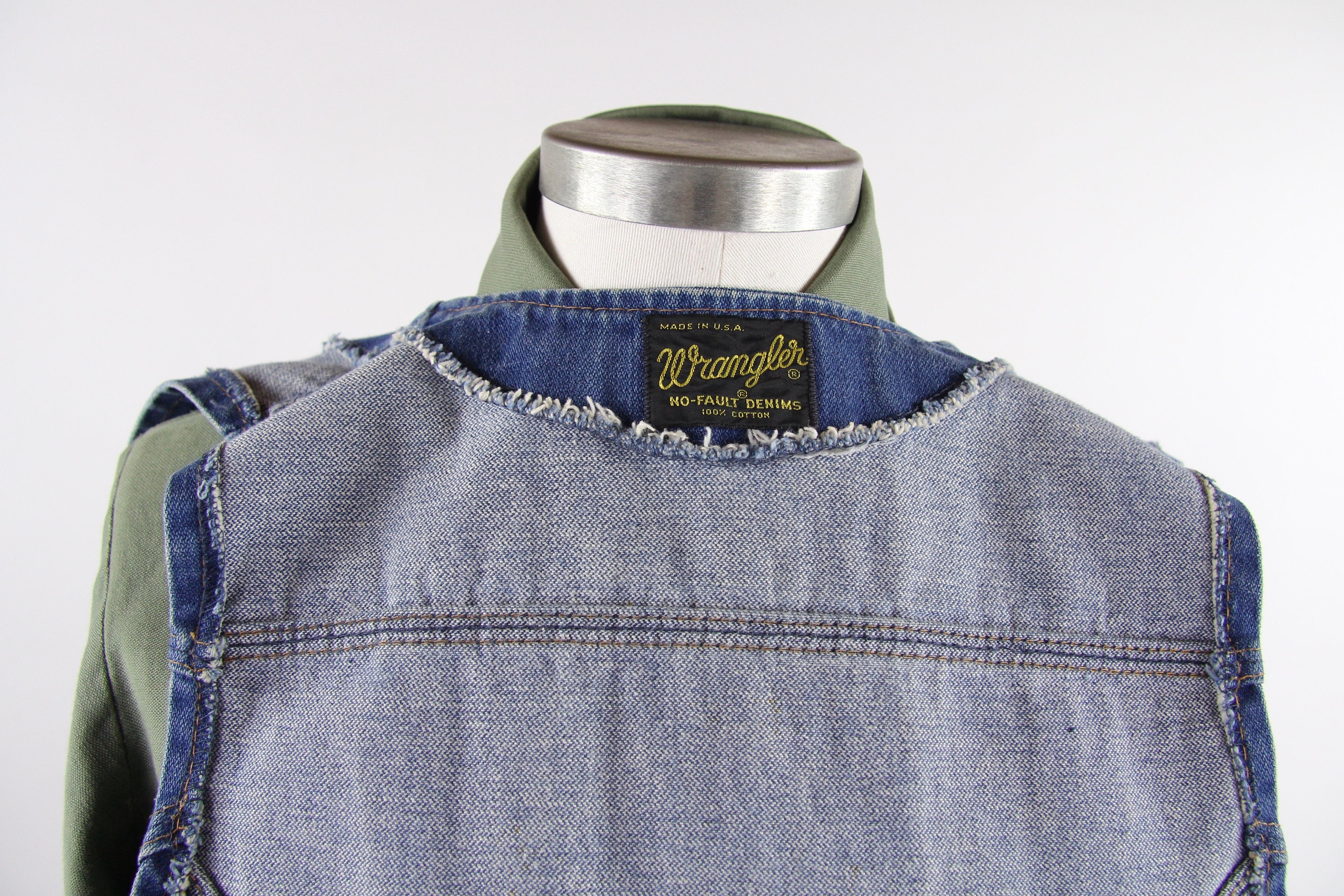 70's Wrangler Vest Vintage Denim Blue Jean Vest Size Medium