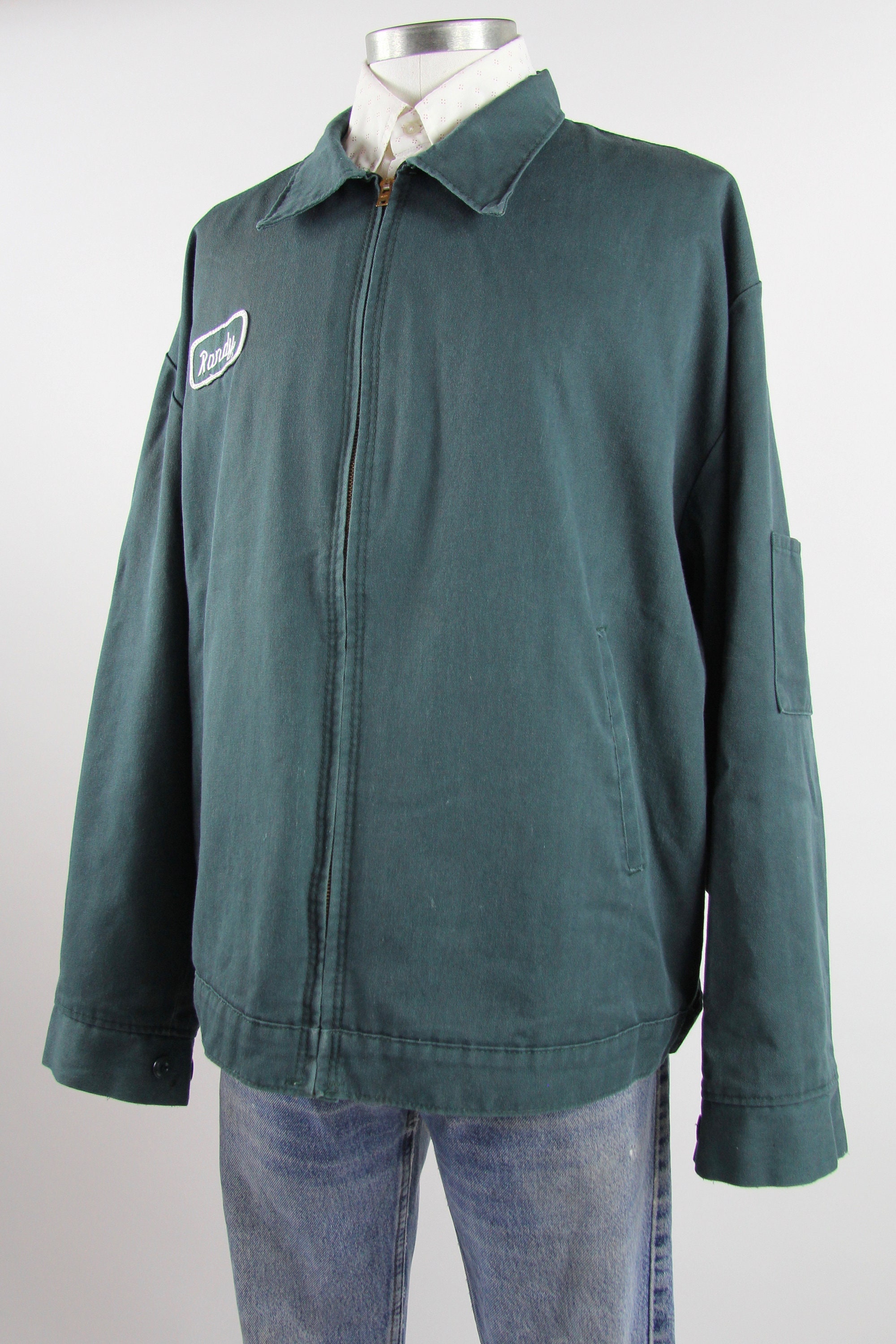 Mechanic Work Jacket Randy Green Garage Uniform Men's Vintage Size
