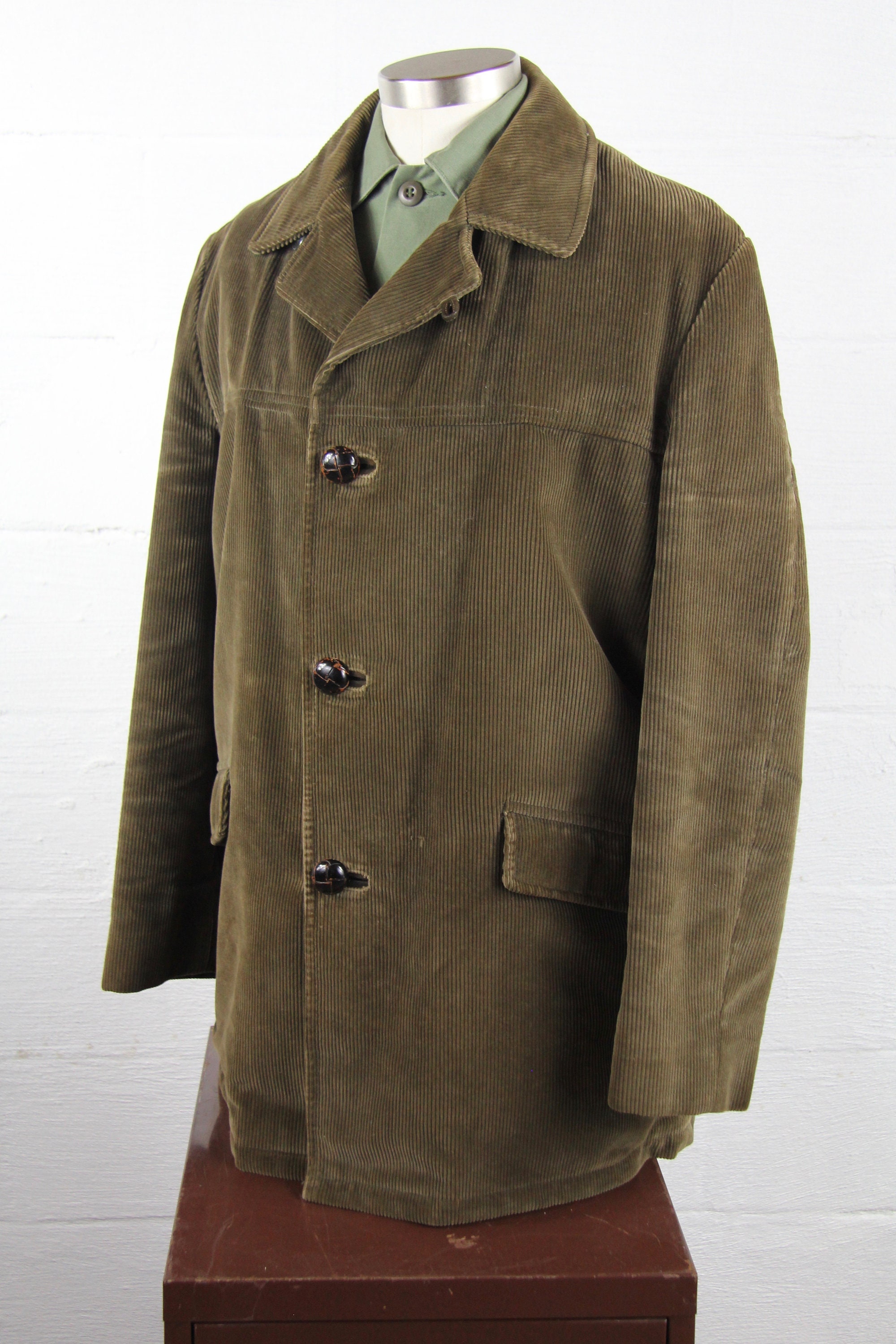 Men's Corduroy Green Winter Jacket with Lining Vintage Size Large