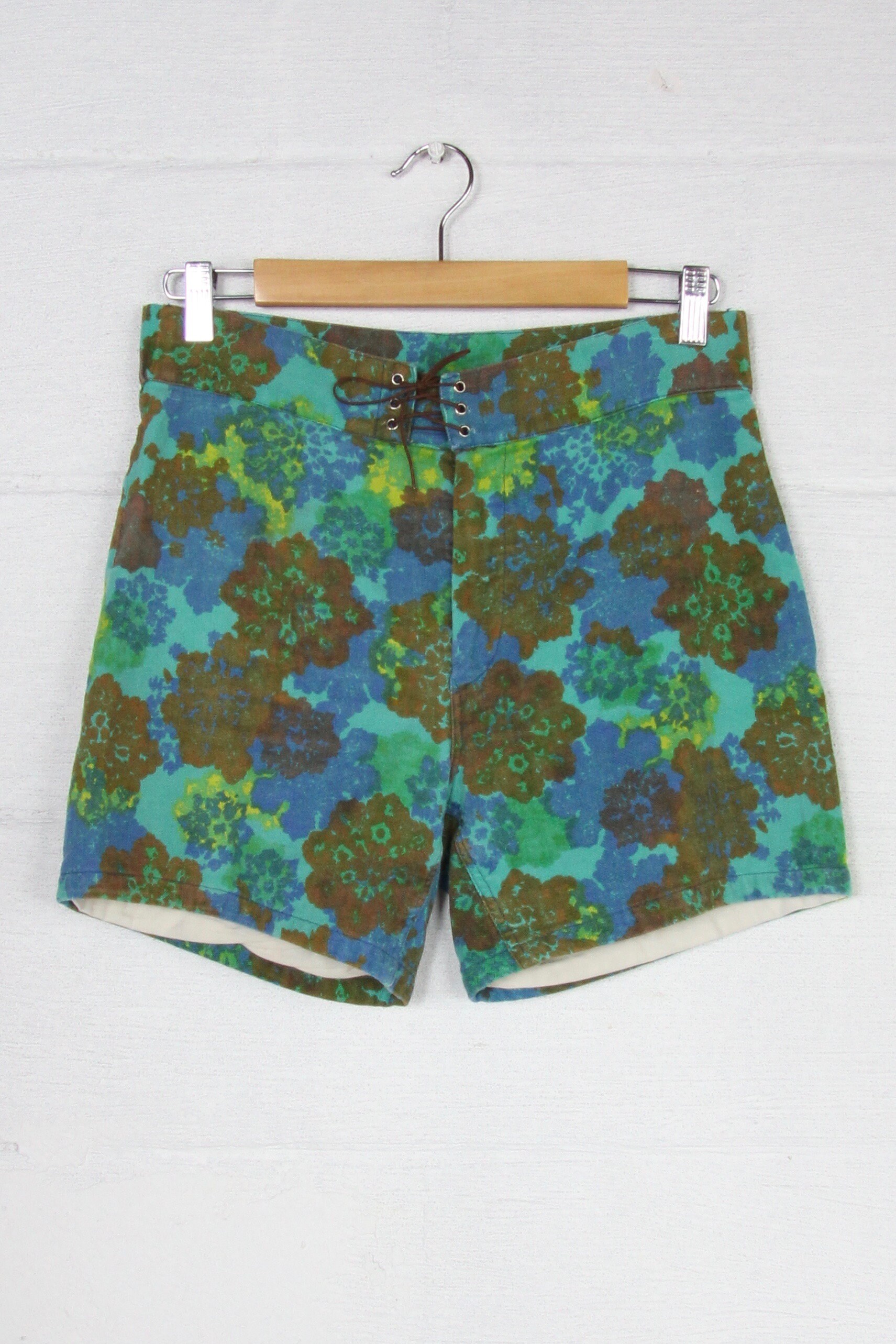 1960's Men's Colorful Swim Shorts Psychedelic Hawaiian Board Shorts Vintage Size 30