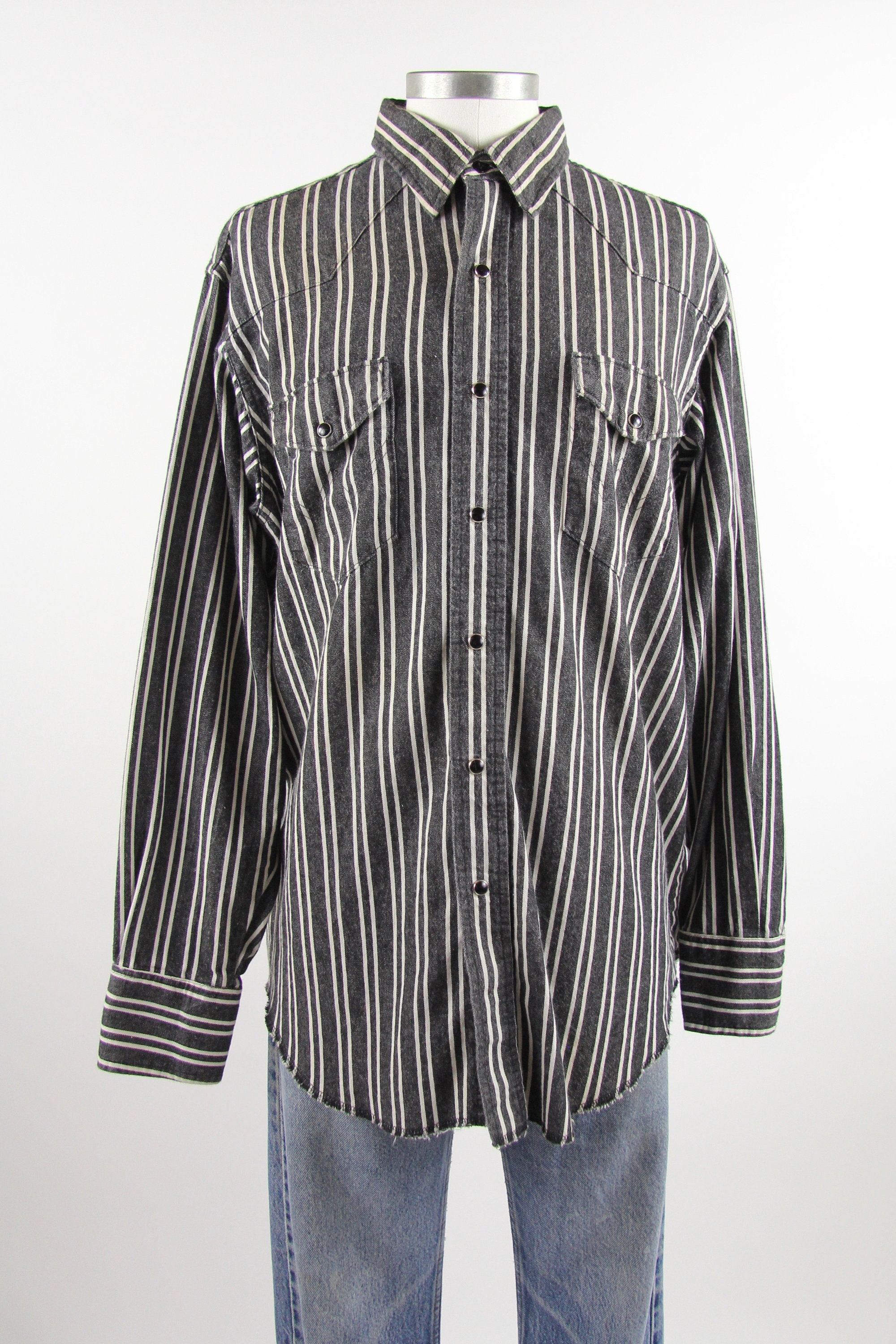 mens black and white vertical striped shirt