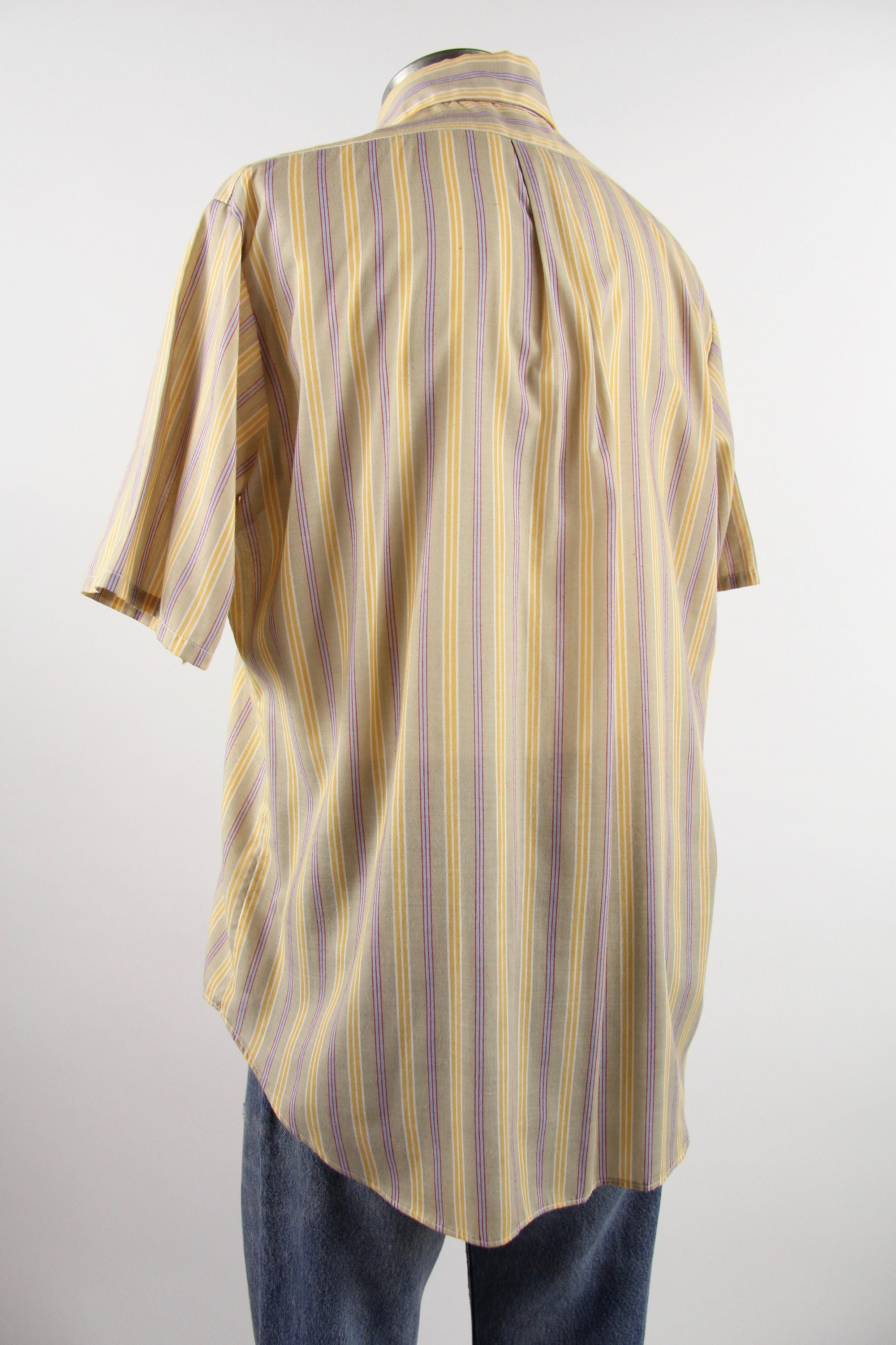 Yellow 60's Striped Shirt Men's Vintage Button Down Size Medium