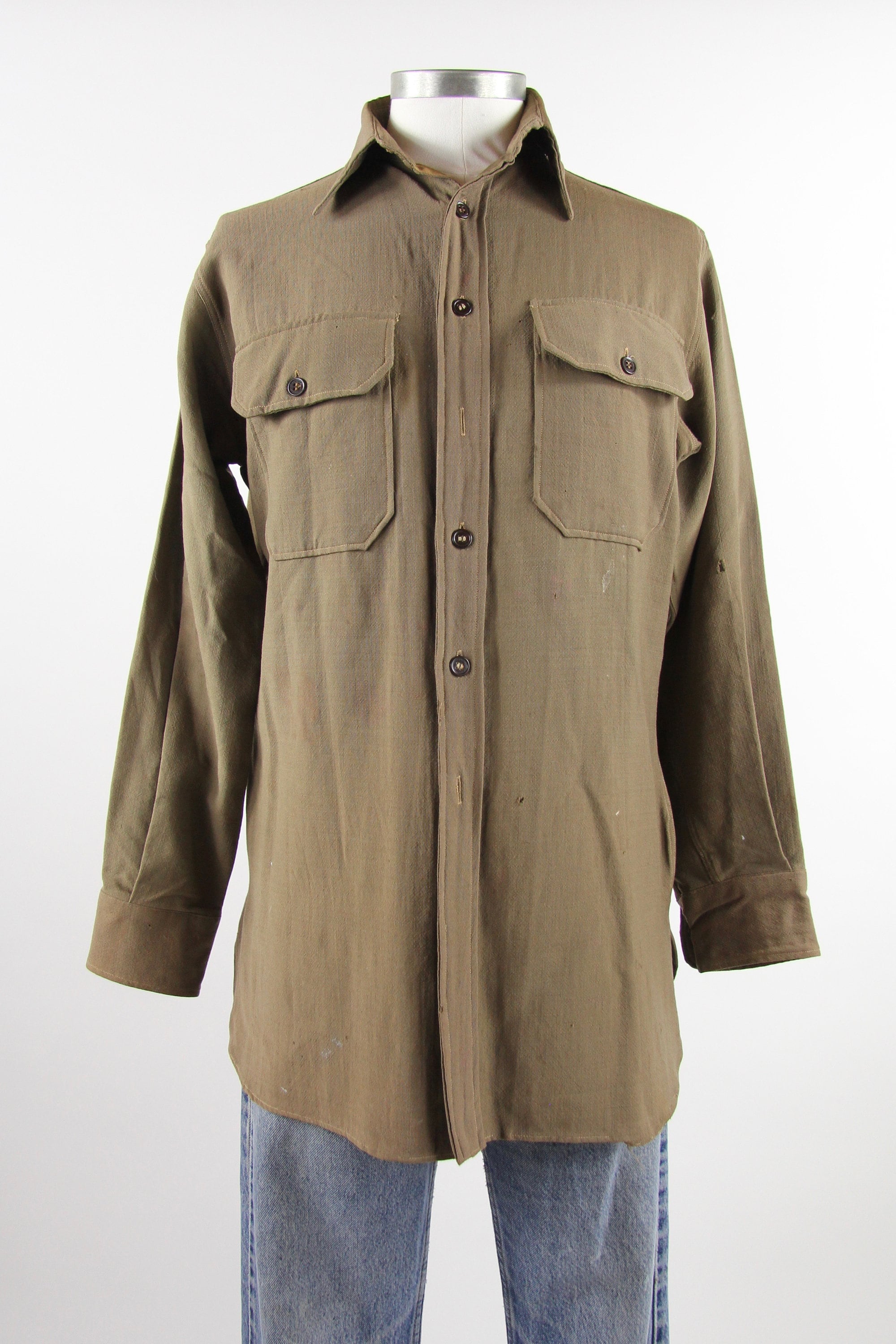 Australian Military Shirt Men's Long Sleeve Button Down Work Uniform Vintage Size Medium