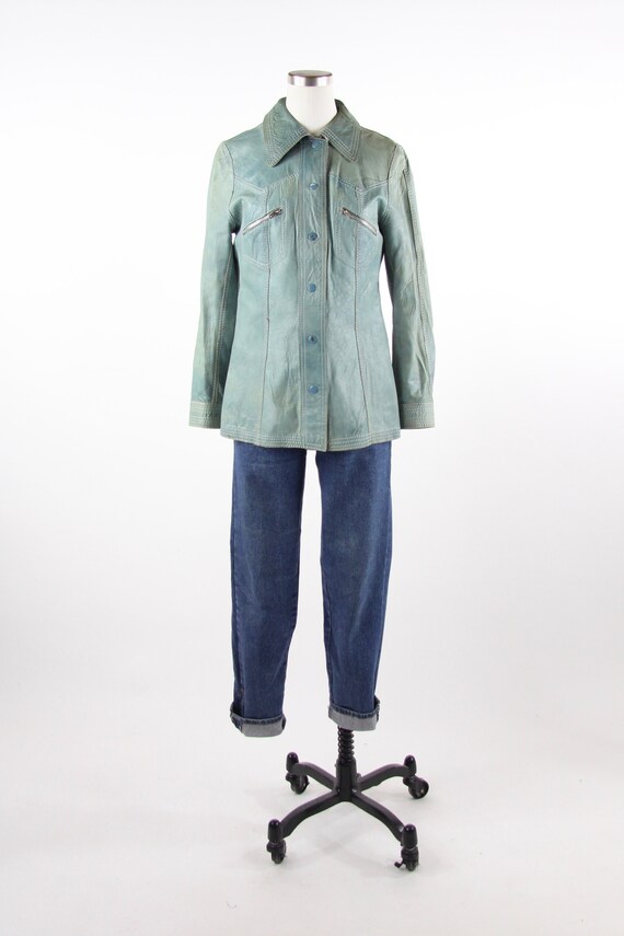 Reversible Teal Green Women's 70s Leather Shirt Ja