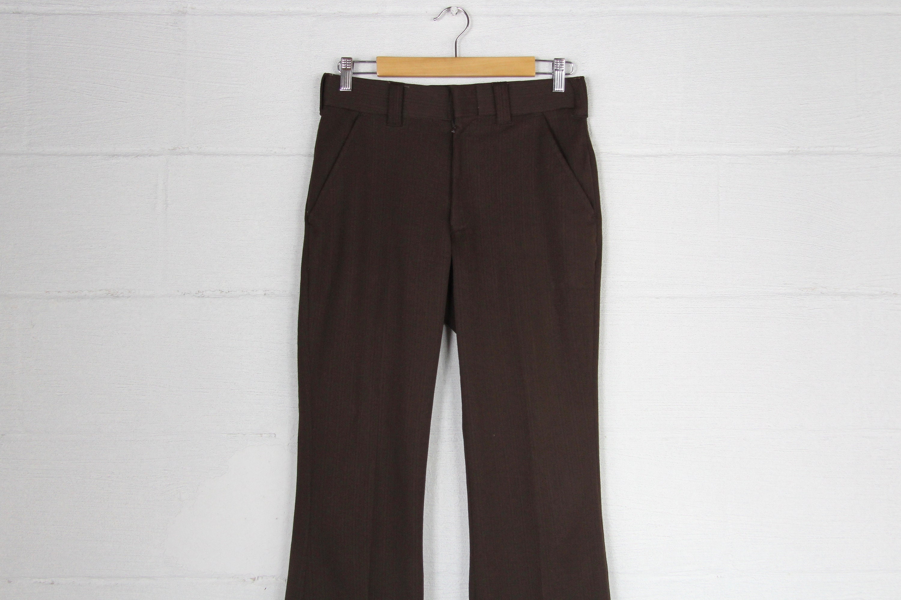 Men's Dark Brown 70's Boot Cut Dress Pants Pinstriped Double Knit