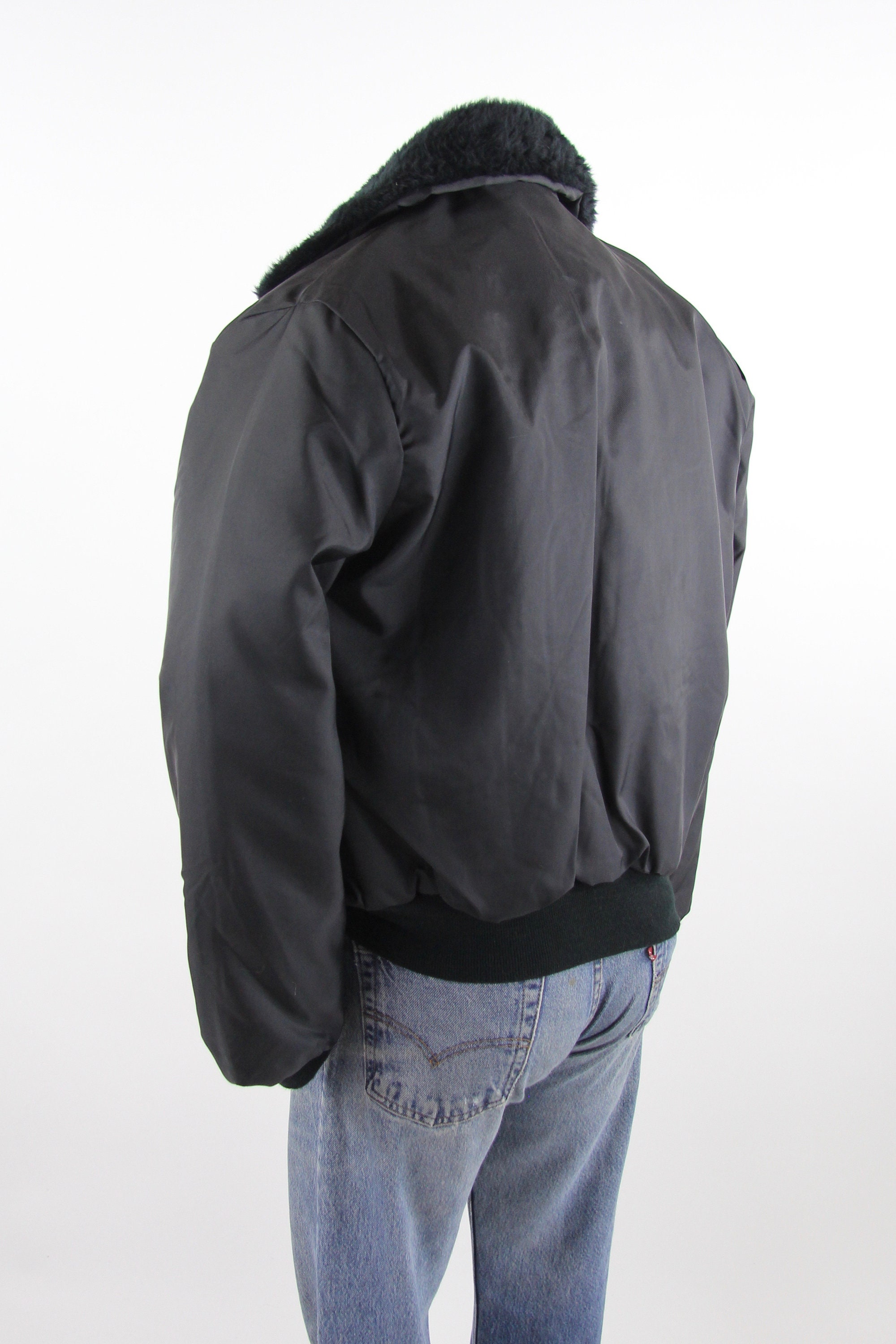 Men's Nylon Black Bomber Jacket Work Uniform Coat Vintage Size Medium ...