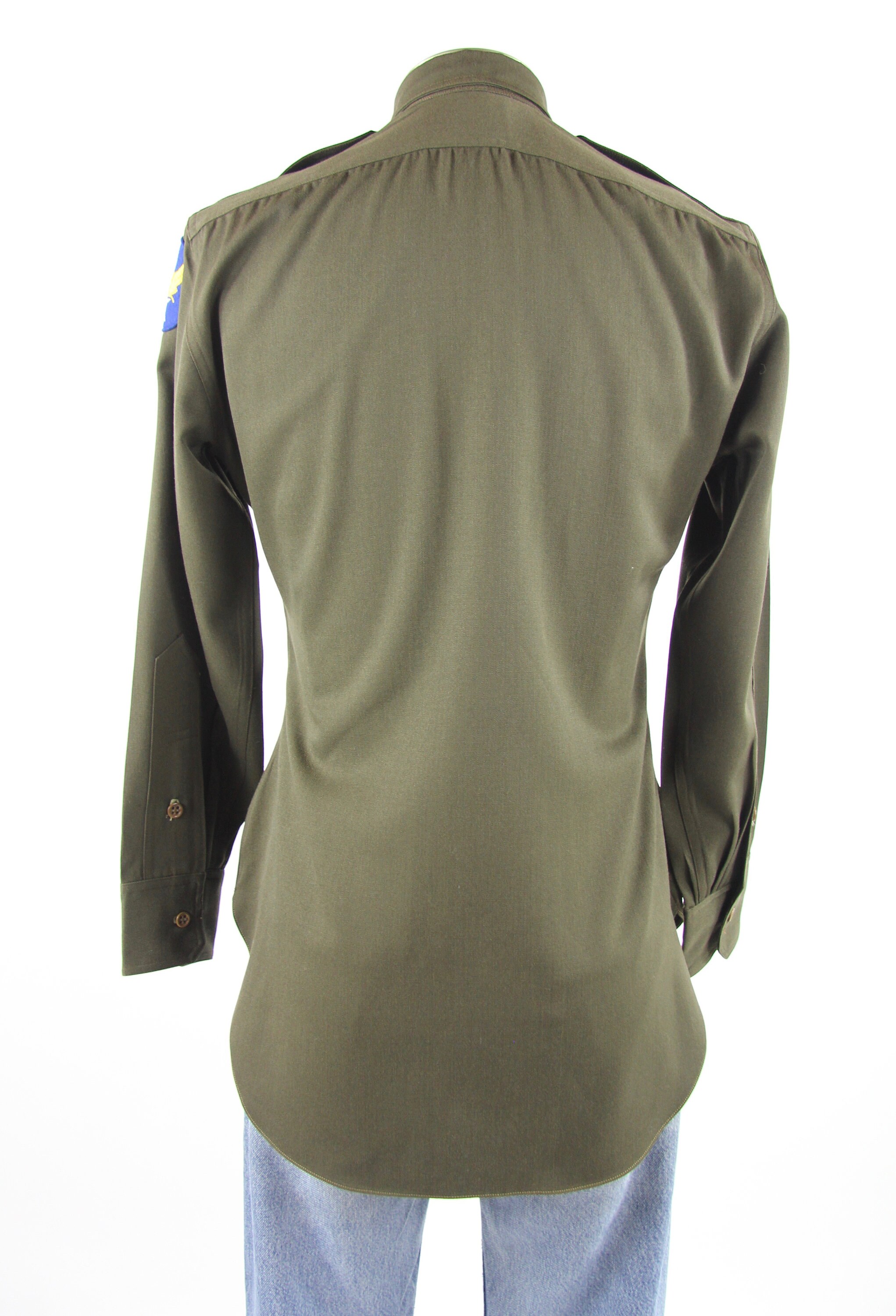 Men's Air Force Shirt Olive Green Military Uniform Button Down Dress