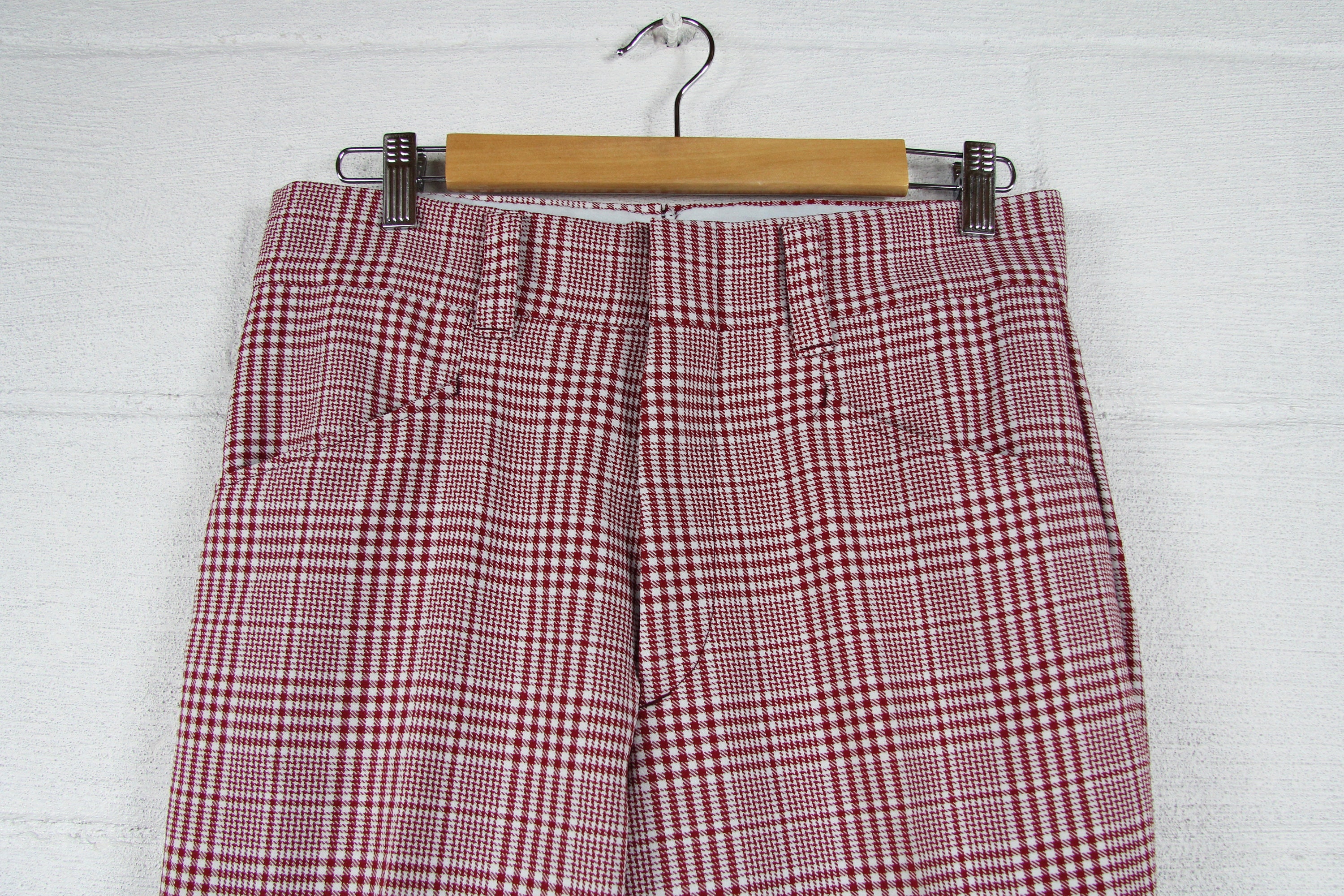 70's Plaid Polyester Men's Pants Vintage Size 31x28