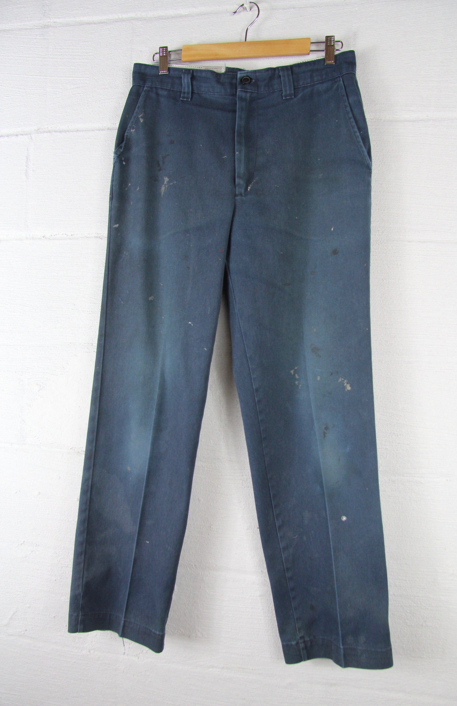 Men's Work Pants Navy Blue Distressed Grunge Painters Pants Workwear