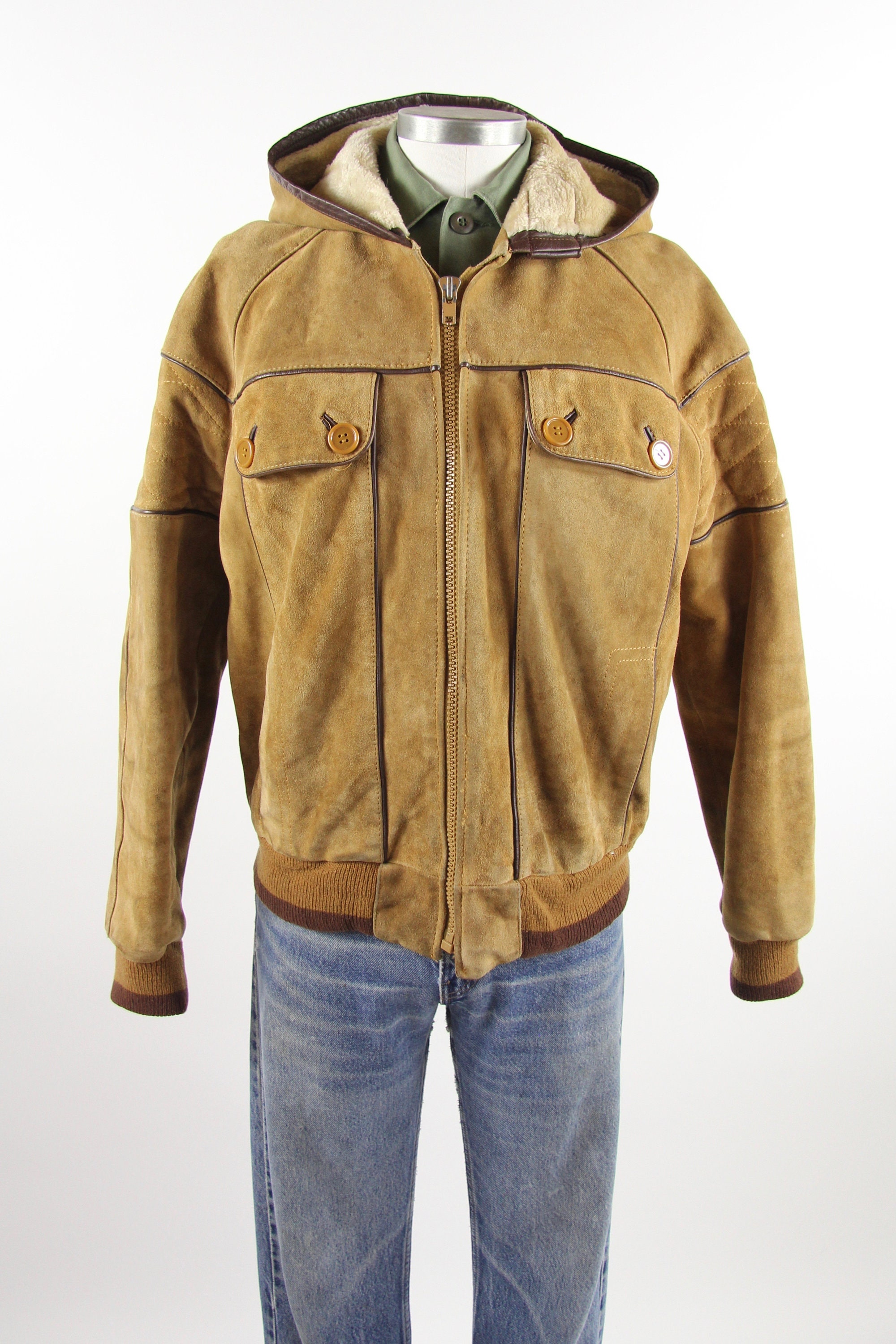 brown leather zip up jacket