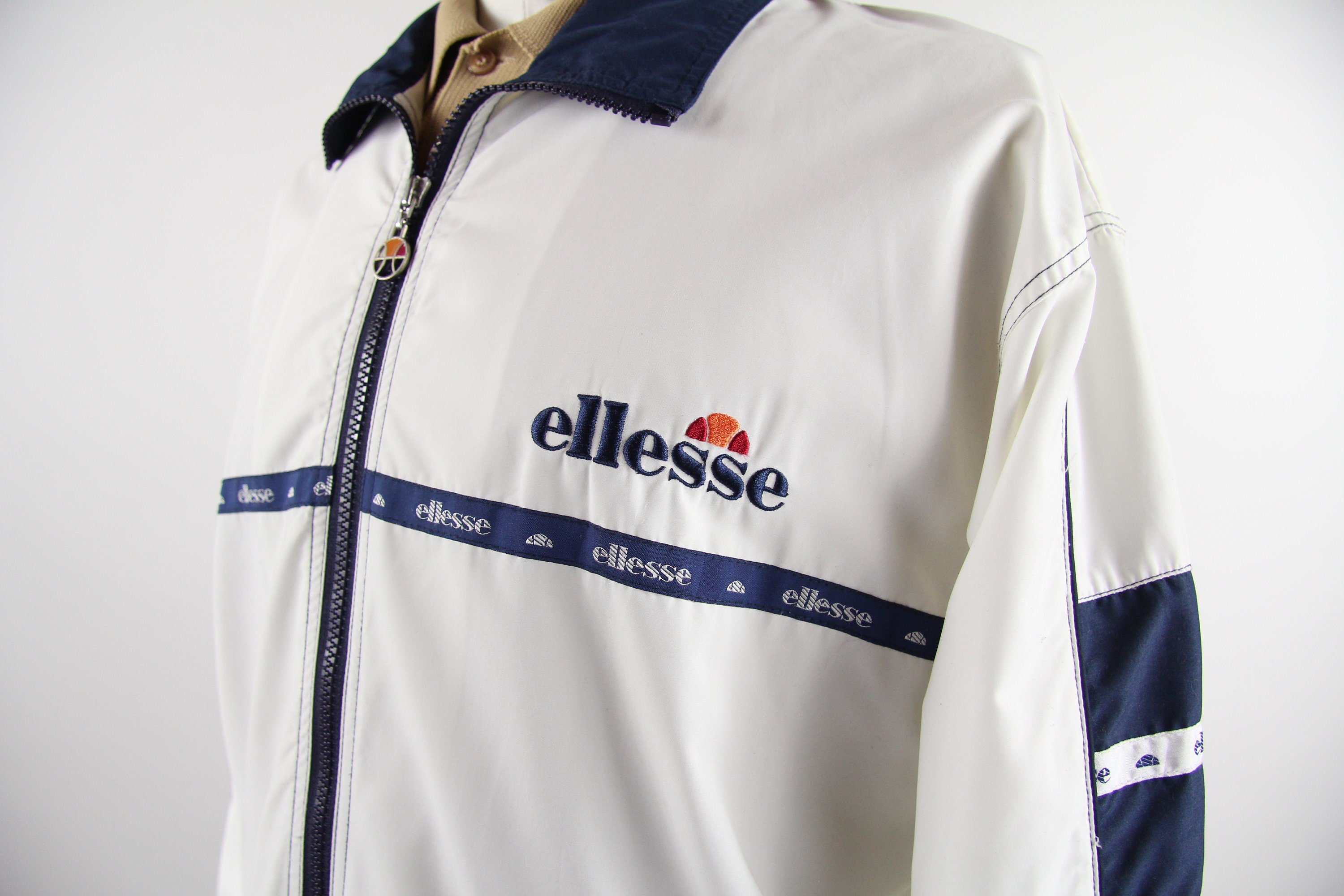 Ellesse White Jacket Vintage Track Tennis Zip Up Vintage Size Medium