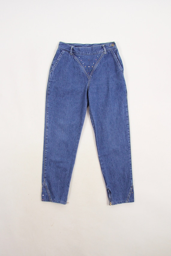80's Women's Jeans High Waisted Side Zip Bejeweled