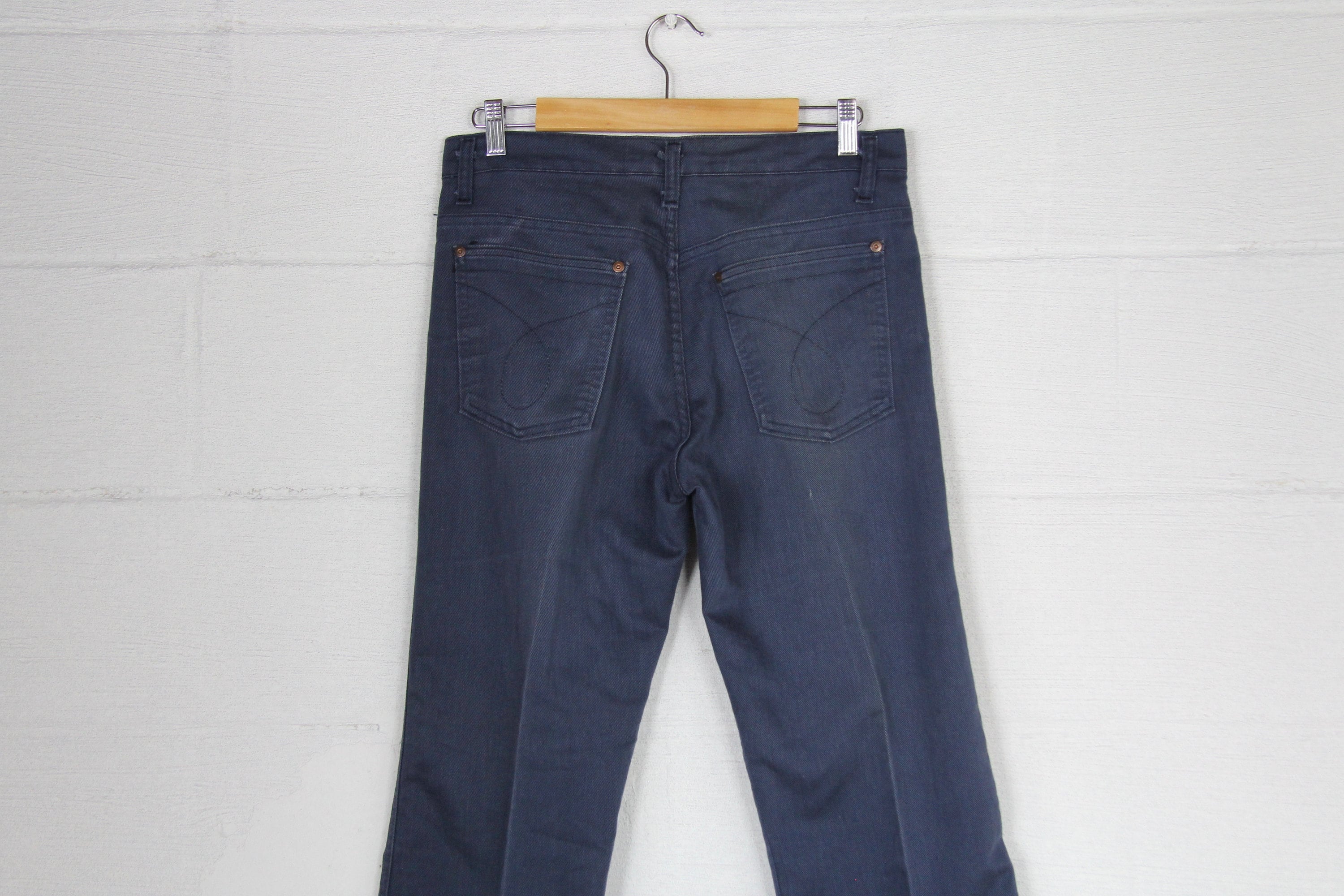 Men's Sears 70's Jeans Faded Dark Blue Cotton Work Pants Boot Cut ...