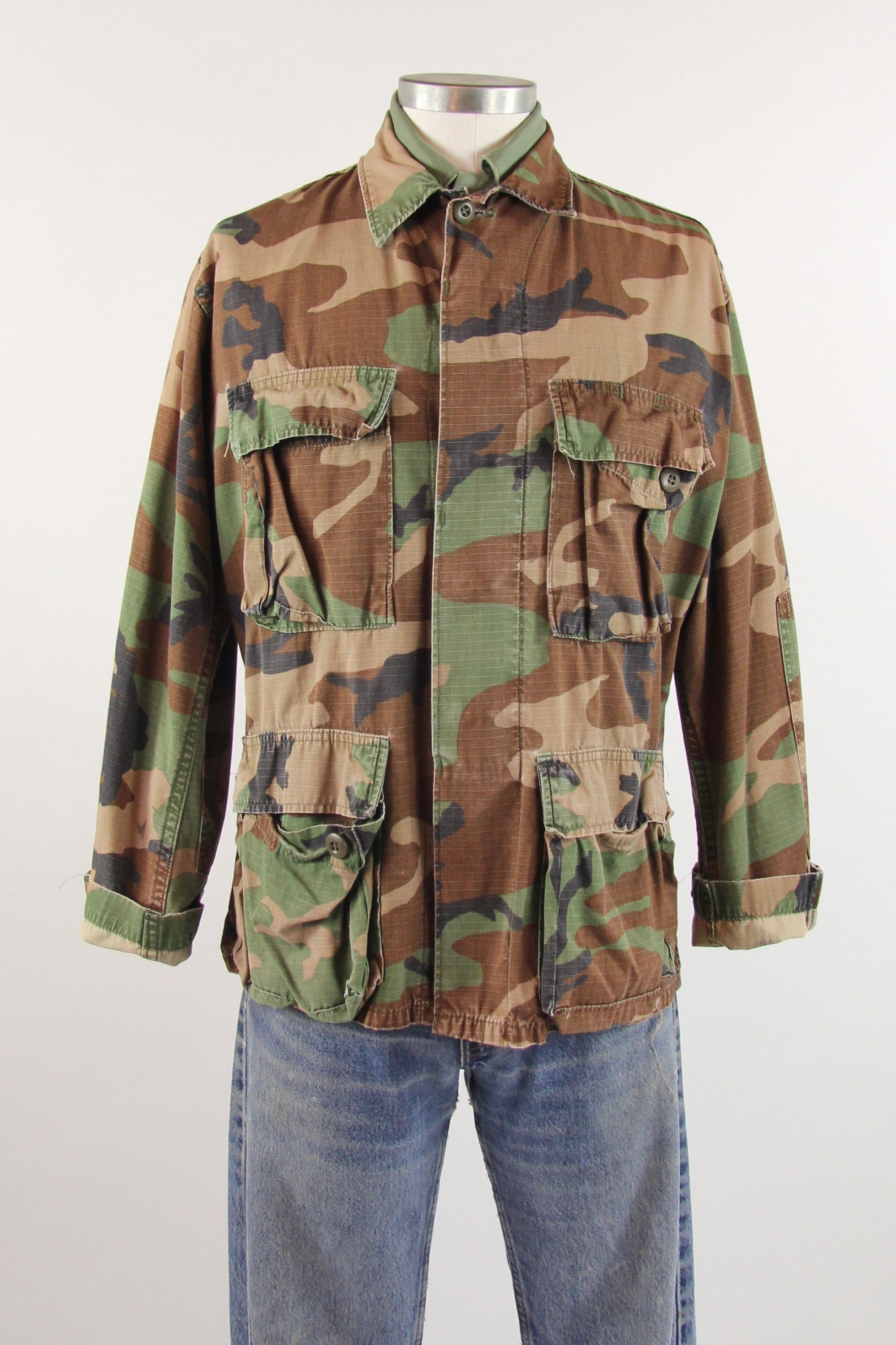 Camo Field Jacket Vintage Lightweight Military Army Camouflage Hunting