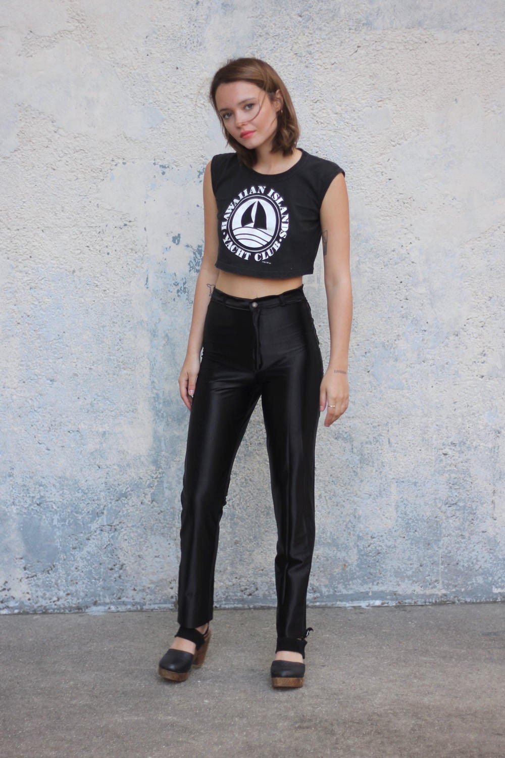 Black Disco Grease Pants High Waisted Disco Trousers 80s Shiny Sexy Pants XS Small