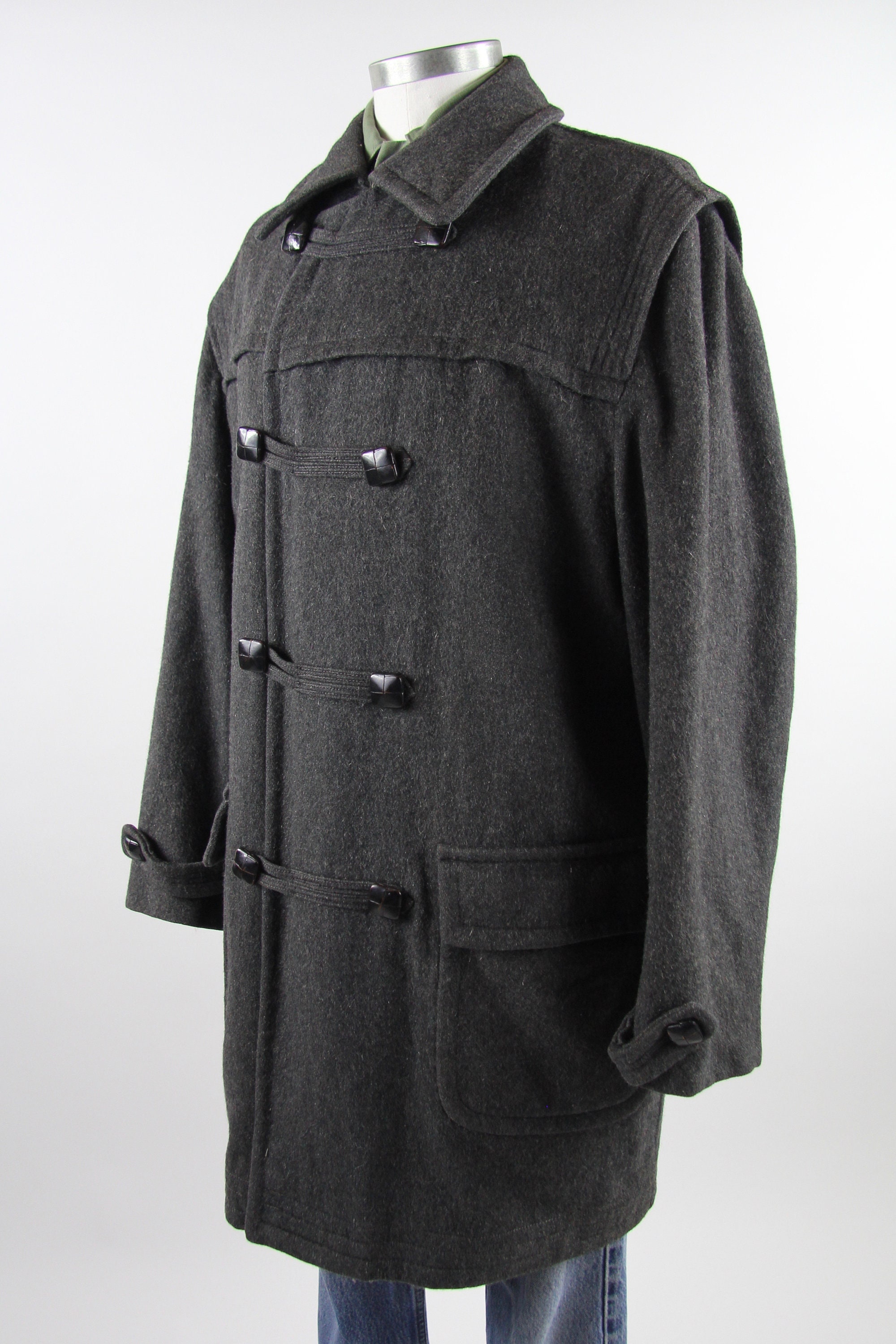 Men's Grey Peacoat Wool Heavy Winter Coat by Loden Vintage Size Large ...