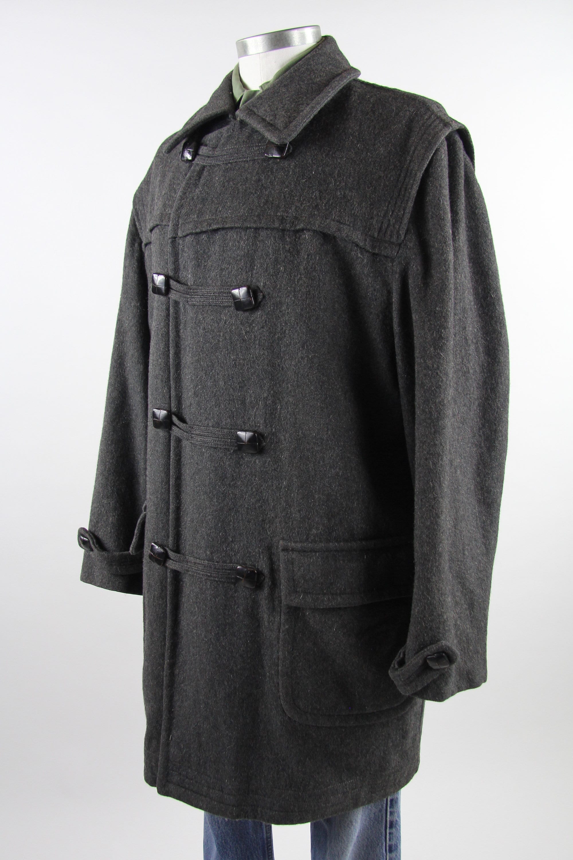 Men's Grey Peacoat Wool Heavy Winter Coat by Loden Vintage Size Large