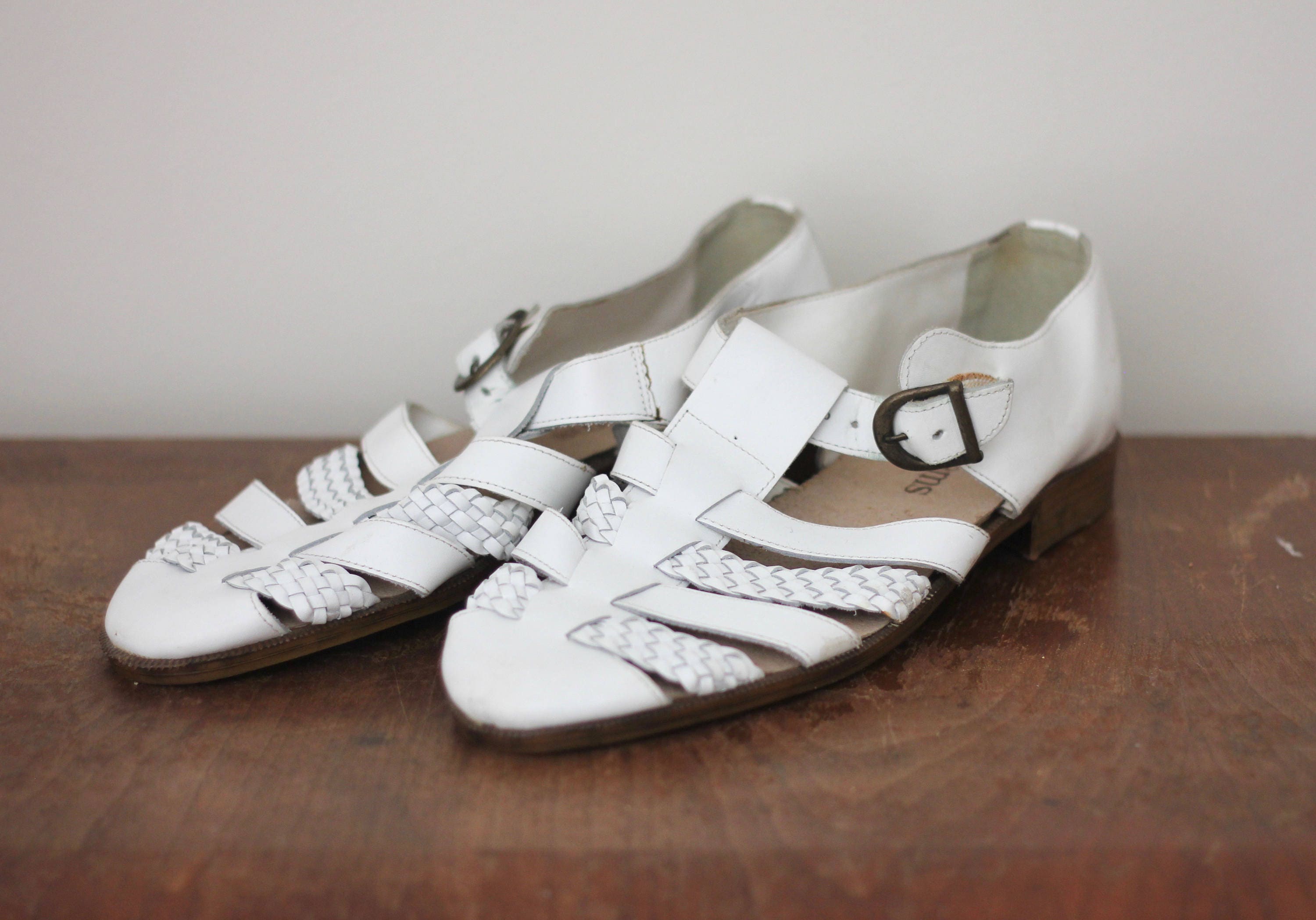 Men's Size 9 White Leather Summer Sandal Dress Shoe Stacy Adams Size 9