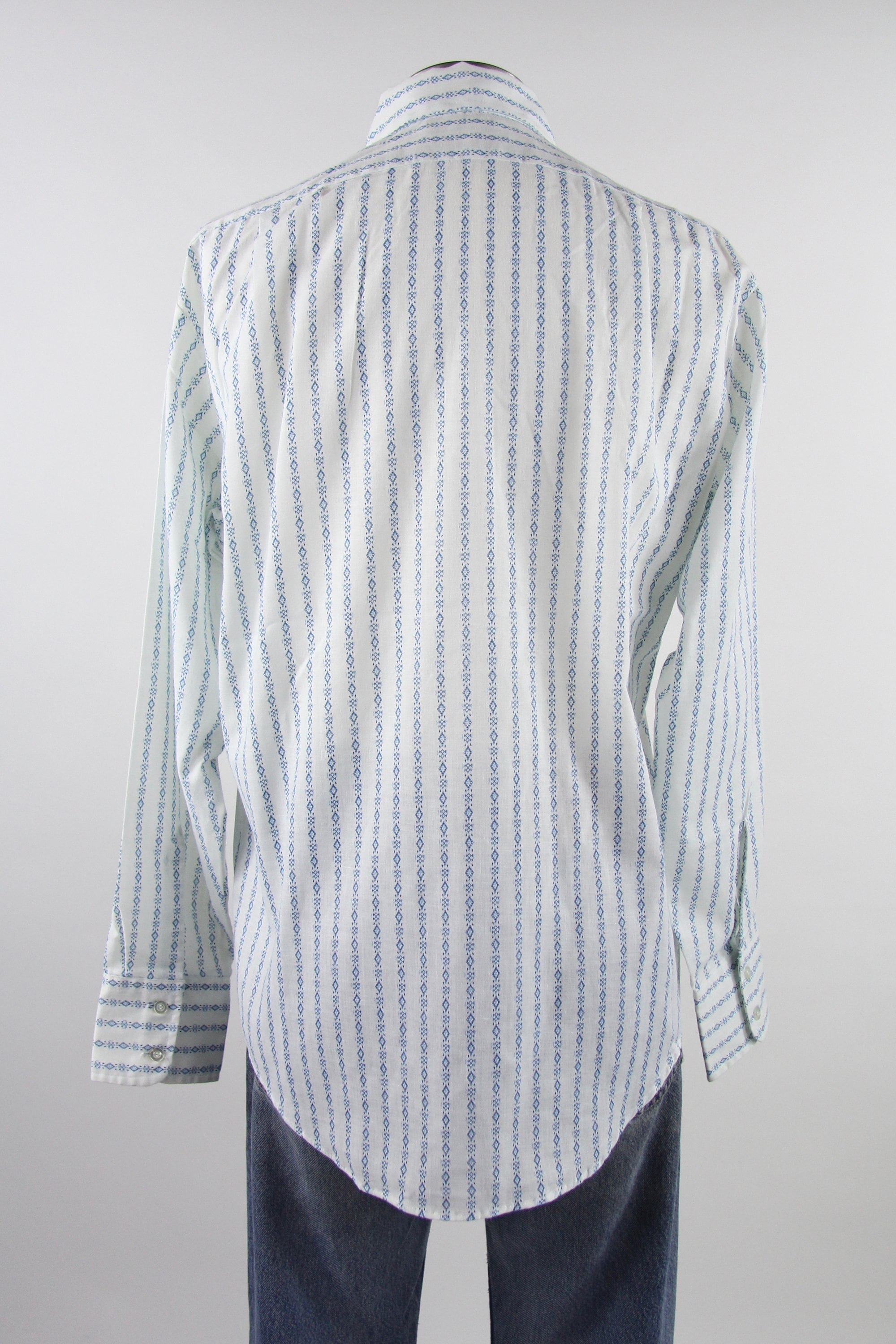 70's Striped Shirt Men's Vintage Vertical Striped Button Down Dress Shirt Geometric Long Sleeve