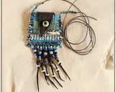Woven Medicine Bag Leather Flap Apache Tear Miniature