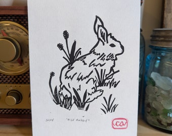 Wild Rabbit | 5x7 | Linocut Print