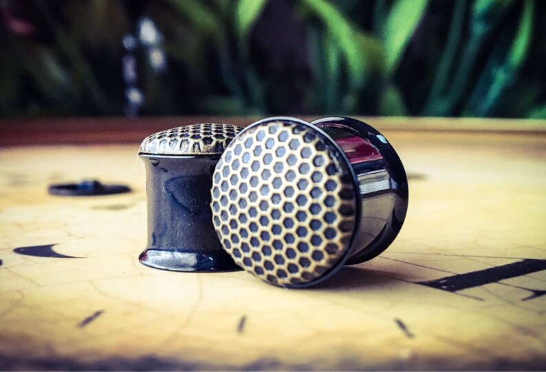 Black and Gold Plugs gauges 00g 7/16 1/2 9/16 Etsy