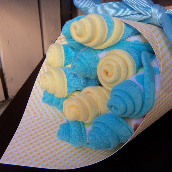 Baby Washcloth Bouquet-Boy Baby Shower Gift in Blue & Yellow