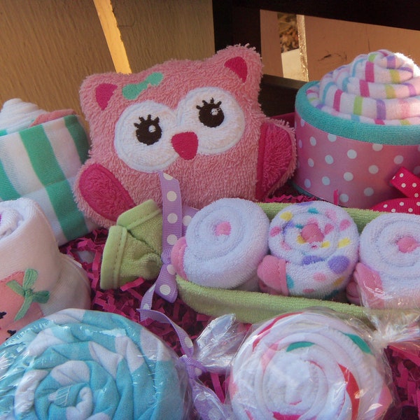 Deluxe Owl Gift Set-20 Piece Baby Shower Gift Basket-Pink & Turquoise