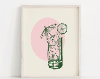 Cocktails Bar Print: Highball Drink Sketch Art (Digital Download)