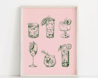 Cocktails Bar Printable Art: Drinks Illustration (Digital Download)