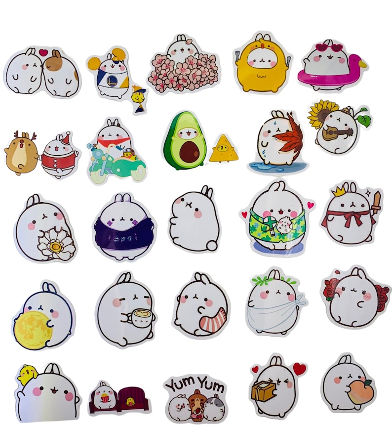 Kawaii Adorable Molang Stickers 50 Stickers Etsy