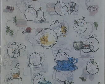 Kawaii Molang Bunny Rabbit 6 Piece Sticker Set by Yoon Hye J - Green Collection