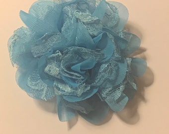 Turquoise Blue with Lace Hair Flower on Lined Alligator Clip