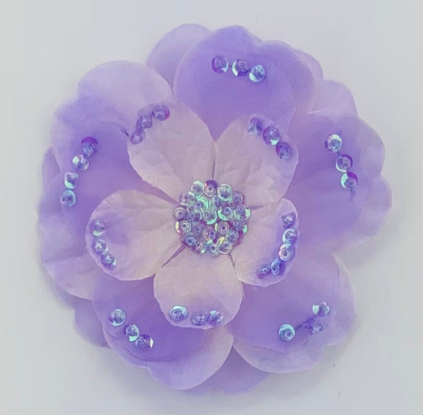 Lilac Sequin Center Fabric Flowers set of 2 3 5/8 Inches Diameter Lilac Sequin Center Fabric Flowers set of 2 3 5/8 Inches Diameter
