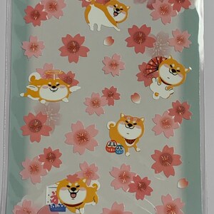 Kawaii Nekoni Sakura Cherry Blossom Shiba Inu Stickers Set