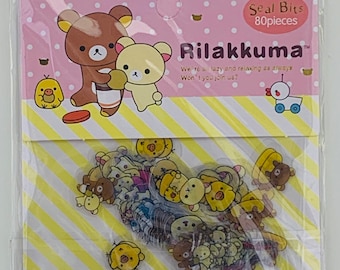 Rilakkuma Seal Bits 80 Pieces Set Bears and Chick Pink San-X. Featuring Rilakkuma, Kiiroitori, and Korilakkuma.