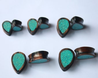 4mm-10mm Price Per 2 Crushed TURQUOISE Stone Inlay on Spiral Horn Organic Body Jewelry