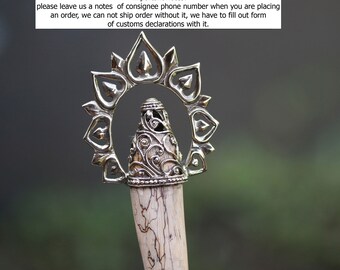 New Lotus hair stick, tamarind wood and brass,  hand made, price per piece