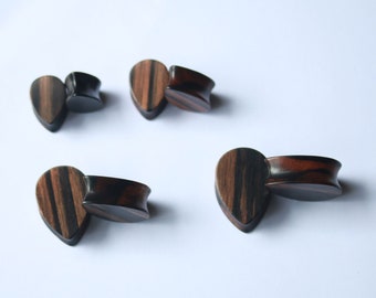 Tear drop plugs , black arang wood hand made, price per pair .