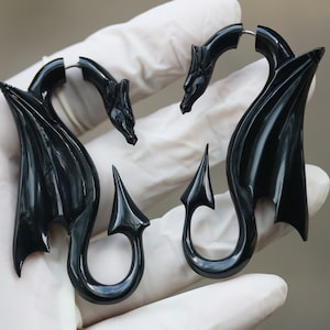 Horn Dragon fake gauge, fake expander,  hand made cow horn with 316 L surgical post, hypoallergenic .price per pair