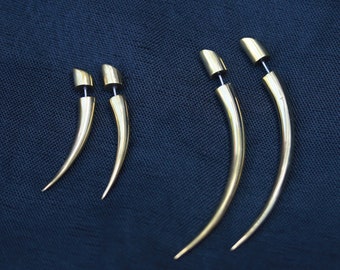 Brass Spike Fake Gauge Earrings: Hypoallergenic Surgical Steel Post