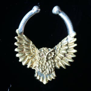 Owl Brass and sterling silver septum ( pierced and non pierced nosed )