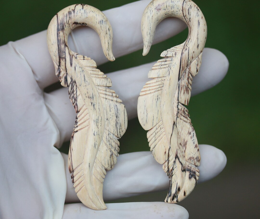 8mm / 0ga Feathers Ear Gauges Hand Made Out of Tamarind Wood Etsy