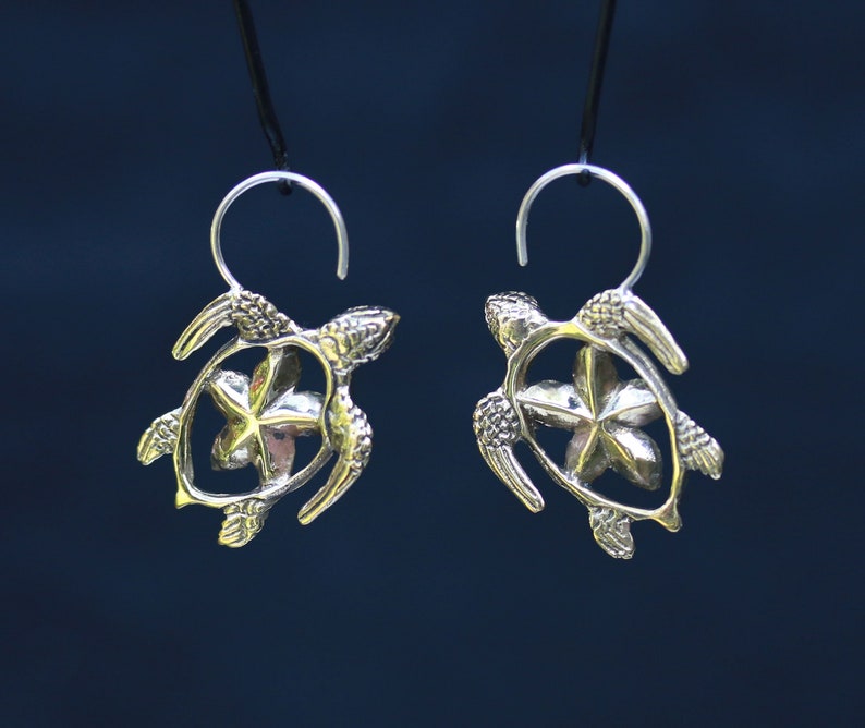 Turtle brass and abalone shell inlay earrings with silver post price per pair.