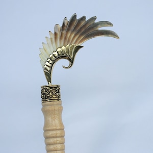 Wings style carvings  hair stick, hair toy, brown shell and brass combinations in crocodile wood wood sticks . price per piece