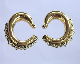 SALES ! 9mm / 00 GA Brass ear weights, bali style carvings .price per pair